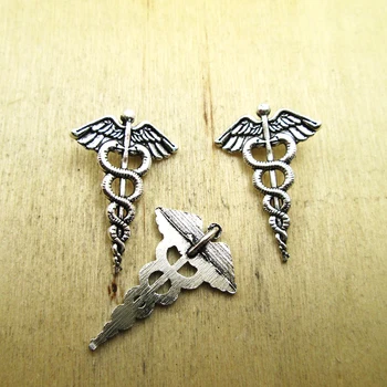 

30pcs--30x20mm Caduceus Medical Symbol Staff with Wings Snakes Charms DIY necklace/ bracelets charms antique silver tone