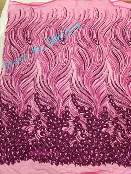 

Fussical pink African sequins french net lace fabric with sequins Top class BZL-36810 embroidery mesh tulle lace for wedding
