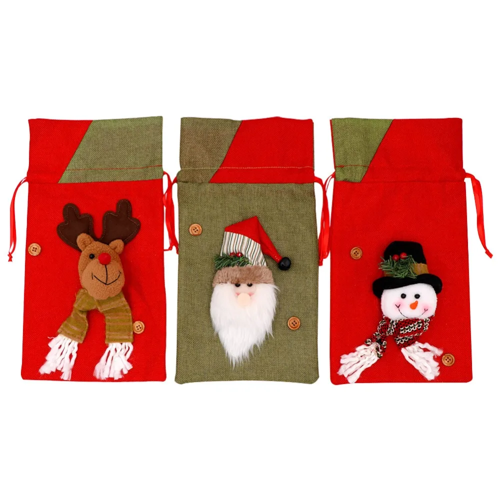Теплые вечерние рождественские подарочные сумки для детей, Санта-Клаус со снеговиками, с северными оленями, 3D большие сумки с Кулиской
