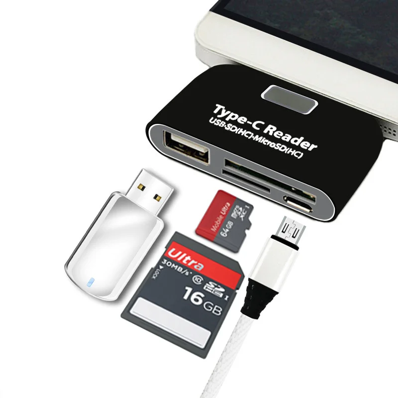 Type C OTG адаптер Usb C док-станция Android Phoner с блоком питания Зарядка USB многофункциональный TF SD концентратор кард-ридер