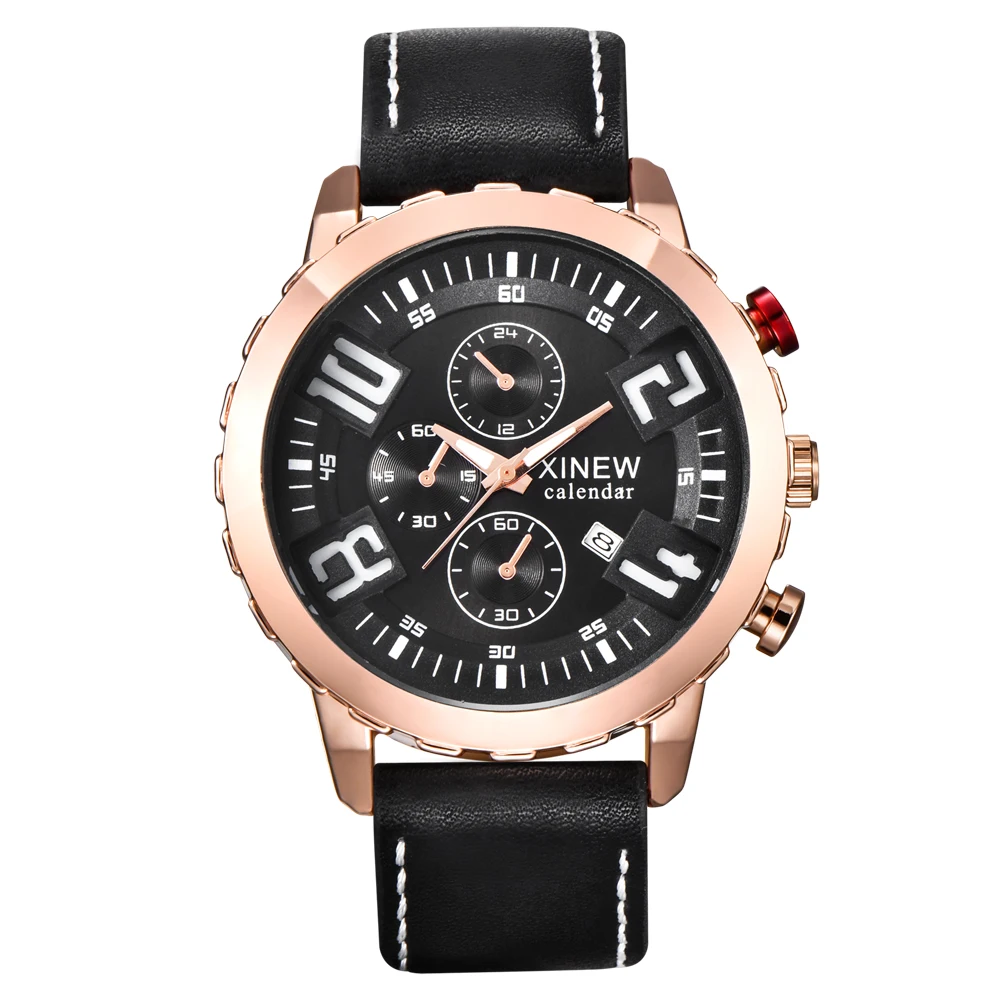 Rose Gold Watches Top Famous Luxury Brand Watch Mens Leather Band Date Quartz Wrist Men Sport Clock Relogio Masculino 8193 | Наручные