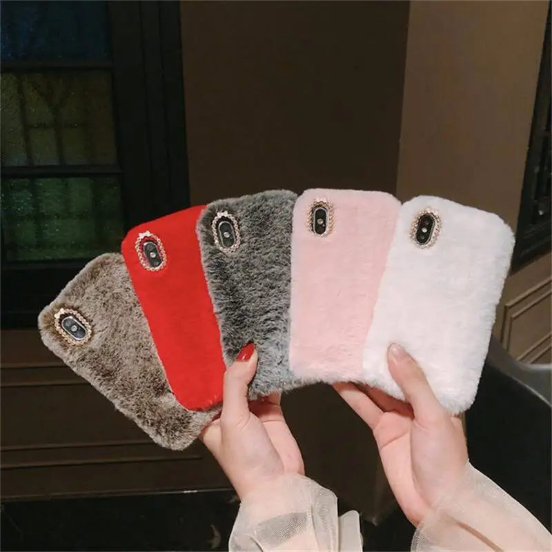 

Soft Rabbit Fur For Iphone 6 6s 7 8P X Xs Xr Max Soft Rabbit Furry Simple Mobile Phone Shell