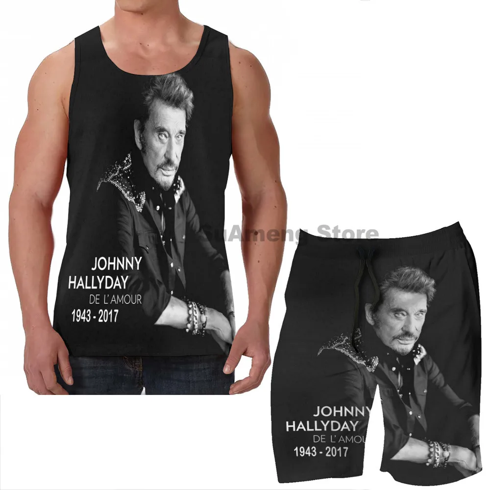 funny print men Tank Tops Women Johnny Hallyday Limitied Edition men Board beach shorts women sets fitness sleeveless vest - Цвет: men sets