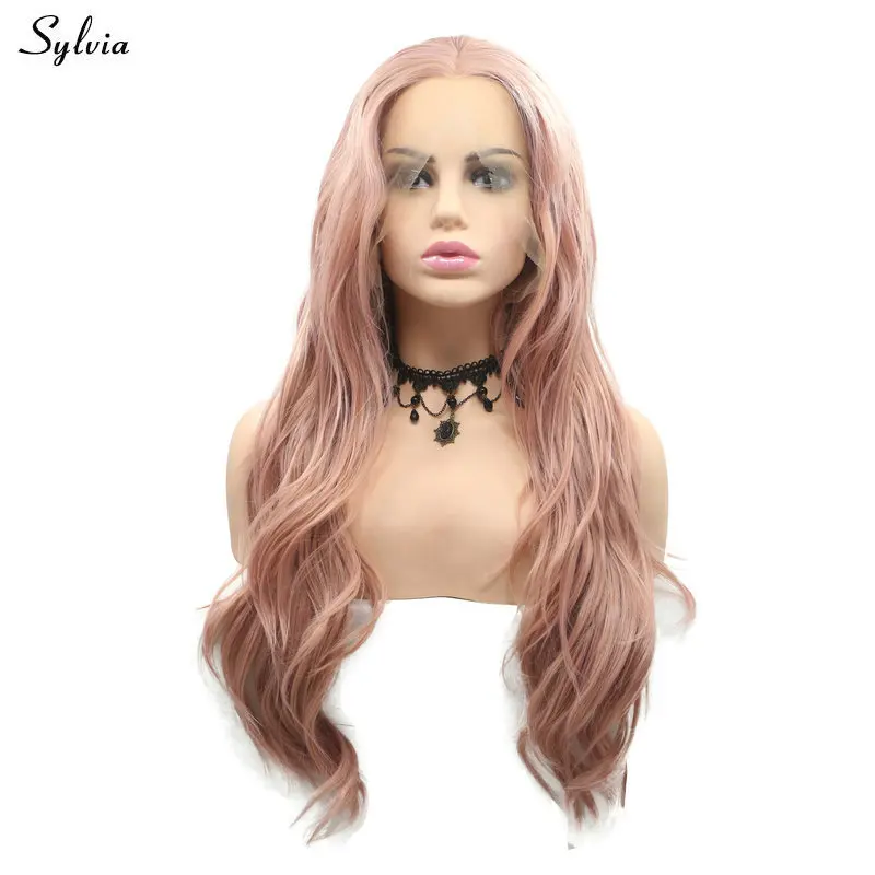Sylvia Mixed Pink Color Synthetic Wavy Hair Long Rose Gold Lace Front