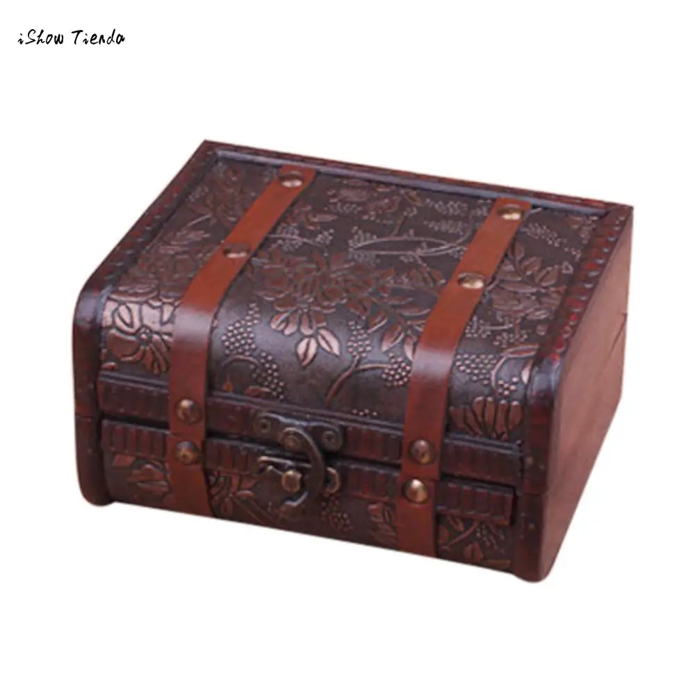 

ISHOWTIENDA New 1pc 15*12*8cm Decorative Trinket Jewelry Storage Box Handmade Vintage Wooden Treasure Case Wooden Storage Box