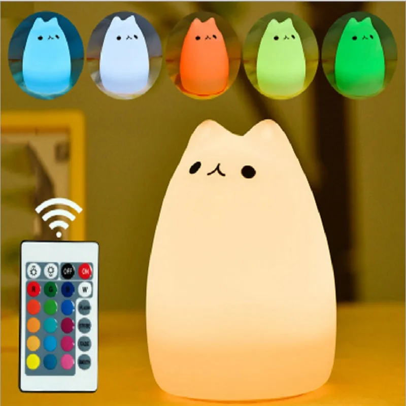 A with remote Mainifire светодиодный ночник Перезаряжаемые touch Сенсор свет красочный Cat Силиконовые 2 режима дети милые ночника Спальня свет - Испускаемый цвет: A with remote