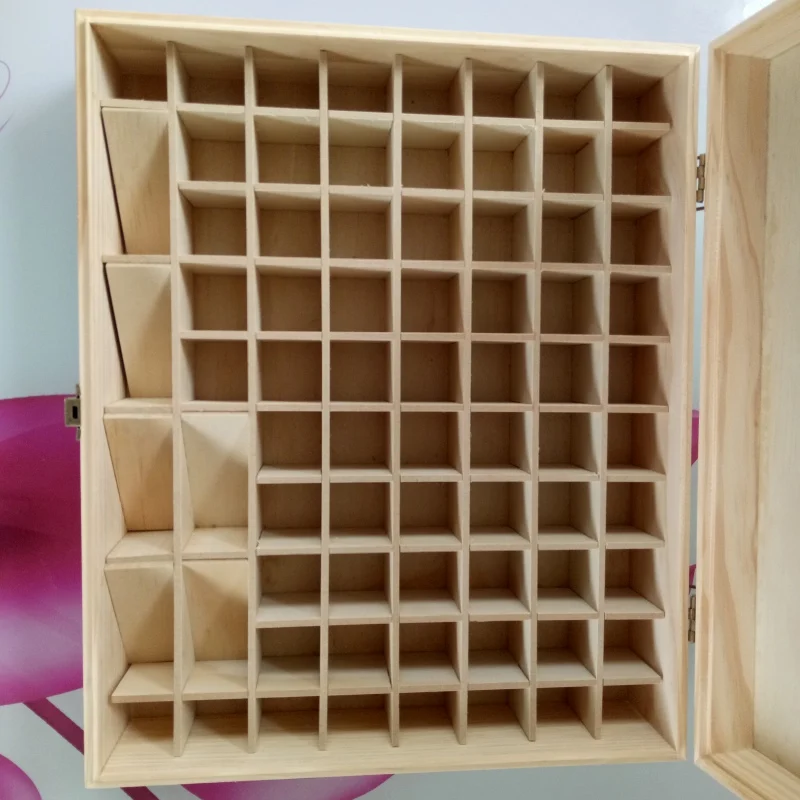 

74 Grid Essential Oil Wooden Box Oil Organizer Lipstick Makeup Storage Box Folding Box For Home Bathroom Organization