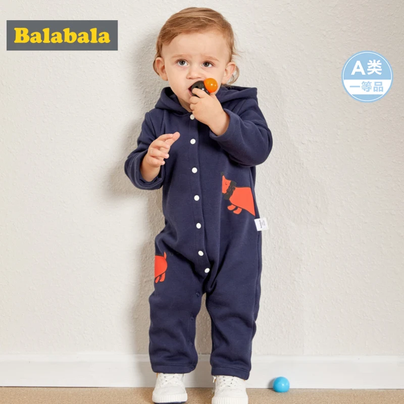 

Balabala Infant Baby Boy Girl 100% Cotton Lined Graphic Hooded Jumpsuit with Snap Closure for Winter Newborn Baby One-Piece