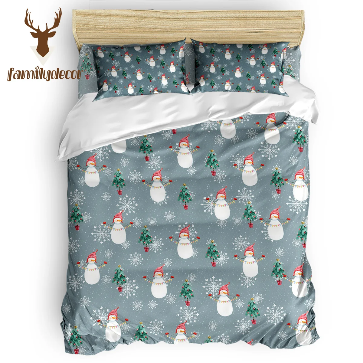 

Family Decor Christams Santa Happy New Year 4 Pcs Bedding Sets Quilted Duvet Set Forefather's Day Duvet Cover Sets Polyester