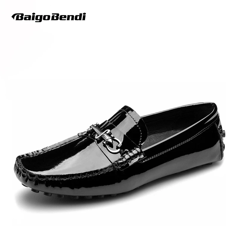 

US 6-10 Black TOP Patent Leather SLIP-ON Buckle Men Loafers BUSINESS Man Driving Car Shoes Casual Moccasins
