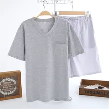 Мужские пижамы костюм из хлопка с короткими рукавами клетчатые шорты V ШЕИ Pyjama Лето Мужской Повседневное домашняя одежда для дома пижамы pijama hombre