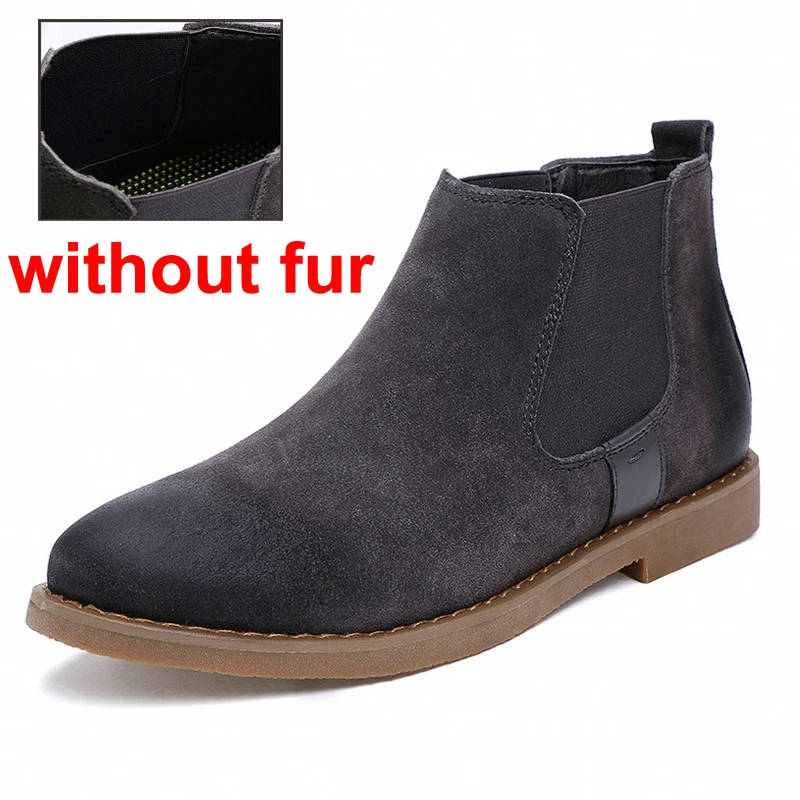 JINTOHO/Высококачественная зимняя мужская обувь из натуральной кожи; модные брендовые мужские кожаные ботинки; зимние мужские ботинки без застежки; botas hombre - Цвет: gray without fur