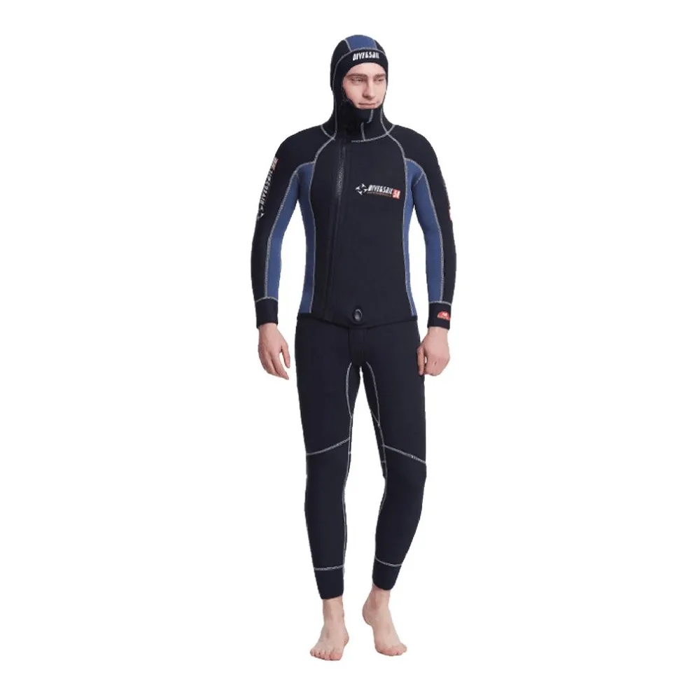 

DIVE&SAIL 2-piece 5MM Neoprene Scuba Cloth Double Men Warm Wetsuit With Hood Zipper Professional Split Spearfishing Wet Suit