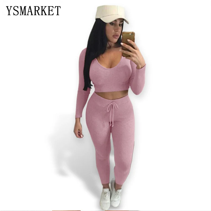 YSMARKET Повседневный женский брючный комплект сексуальный короткий топ розовый