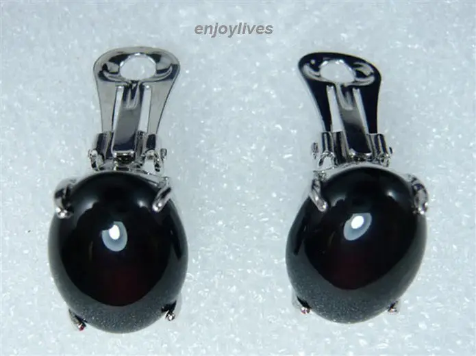 

Hot sale Free Shipping>>>>>Black Agate Oval Beads White Gold Plated Clip-On Earrings