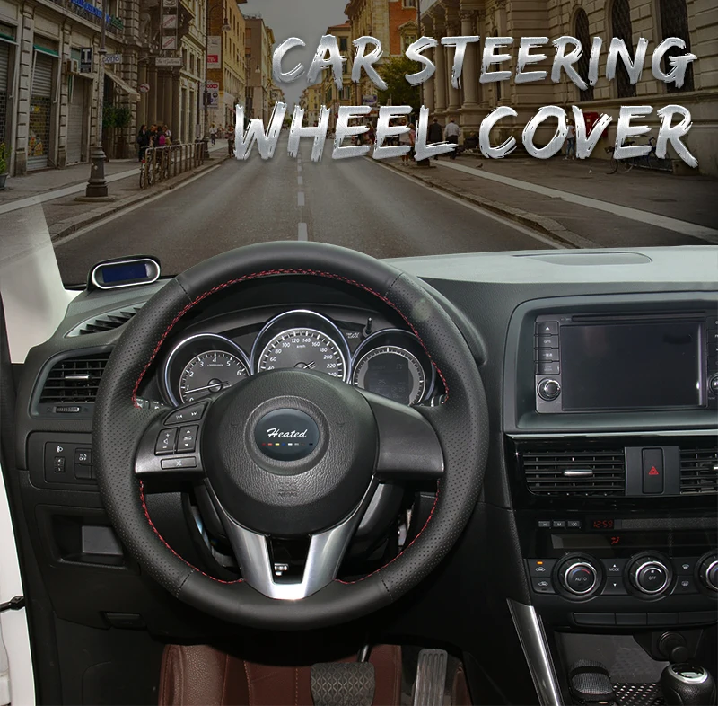 С подогревом для Mazda 3 Axela 2013- Mazda 6 Atenza- микрофибра кожаное рулевое колесо крышка кос на руль для мазда 6