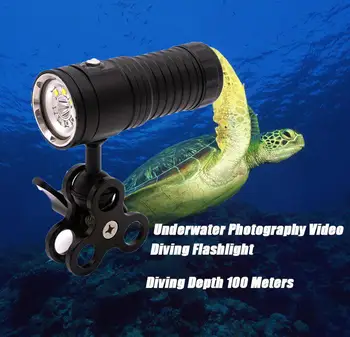 

3 Color 4000LM Waterproof IPX8 Underwater Photography Video Light Diving Led Flashlight 32650 battery With Head Bracket
