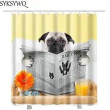 

Read News Paper Pet English Bulldog Shower Curtain Fabri polyester waterproof cartoon Bath Curtains With Dog