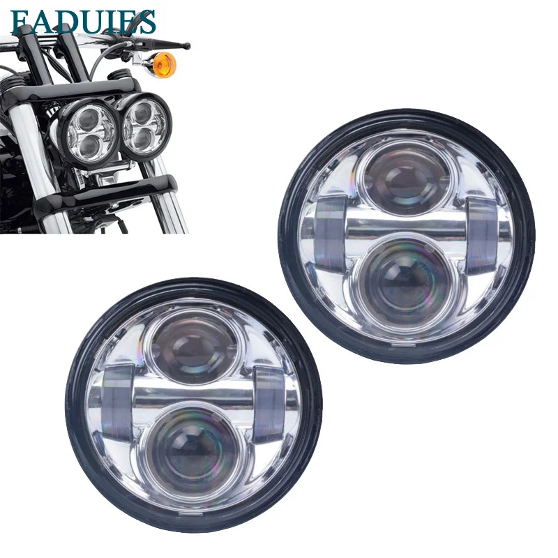 

FADUIES Chrome/Black 4.5" Motorcycle Dual Daymaker LED Headlight H4 High Low Beam For '08-later Harley Davidson Fat Bob FXDF