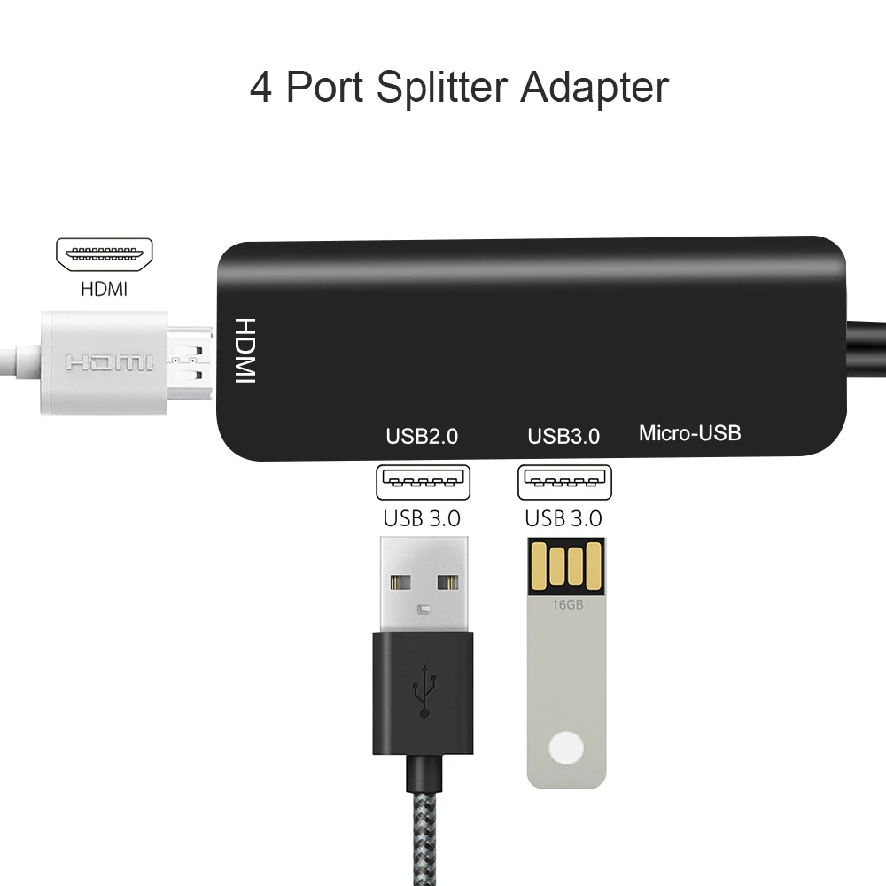 KEBIDU USB C a HDMI Micro USB 3,0 de 2,0 4 Puerto del adaptador del divisor del teclado para impresora dura del teléfono disco altavoz ratón