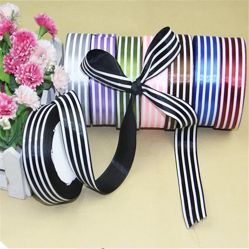

6 color Black and White Stripe grosgrain ribbon printed gift wrap ribbon decoration ribbons(22M)