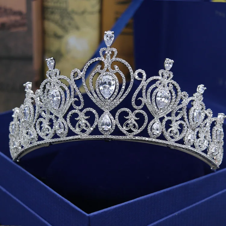 

Fashion luxury crystal water drop CZ zircon Princess crown wedding bride dinner banquet Beauty tiaras hair jewelry free shipping
