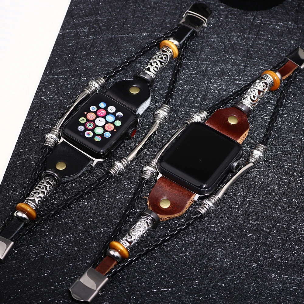 

Wholesale Handmade Retro Bracelet For Apple Watch Band 38mm 40mm Real Leather For Apple iWatch Strap 42mm 44mm Series 1 2 3 4