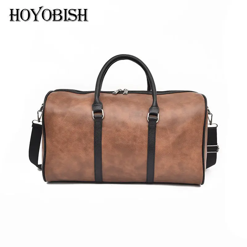 

HOYOBISH Vintage Leather Women Men Travel Duffle Bags Waterproof Leather Men Hand Luggage Bag Weekend bolsa de viagem OH325