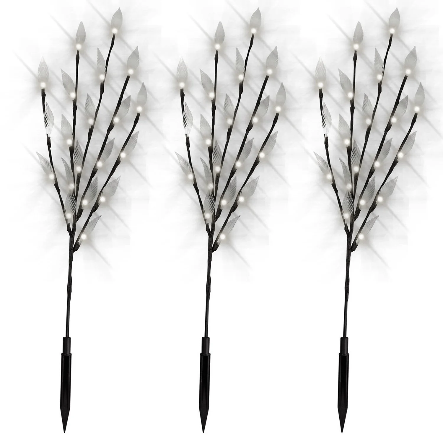 3Pcs Ornamental 60 LED White Color Garden Patio Solar Light Leaf Tree Lighting