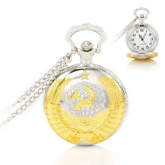 Necklace Pocket Watch Vintage Soviet Sickle Hammer Quartz Pocket Watch Men Women Necklace Pocket Watch Vintage Soviet Sickle Hammer Quartz Pocket Watch Men Women