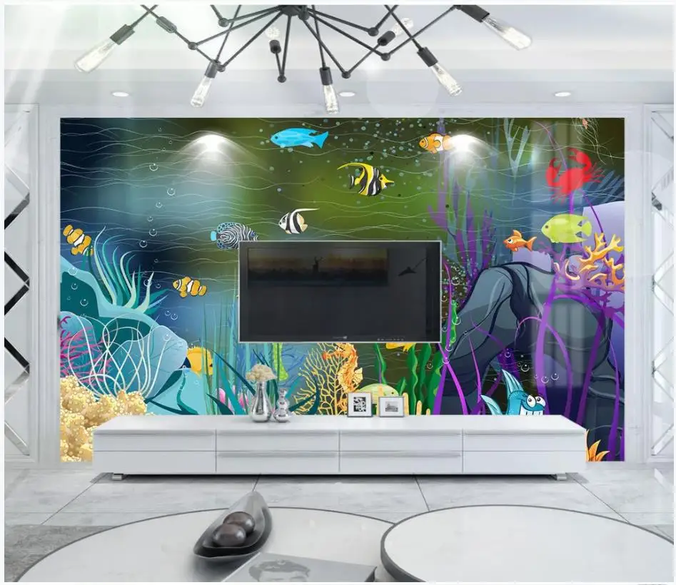 

Custom photo wallpaper 3d murals wallpaper for walls 3 d Underwater world sea fish coral children's room TV background wall