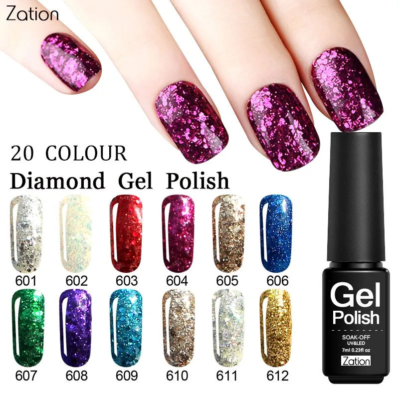 Zation Sequin Bling Top Base Coat Glitter Gel Nail Lacquer Nail Polish