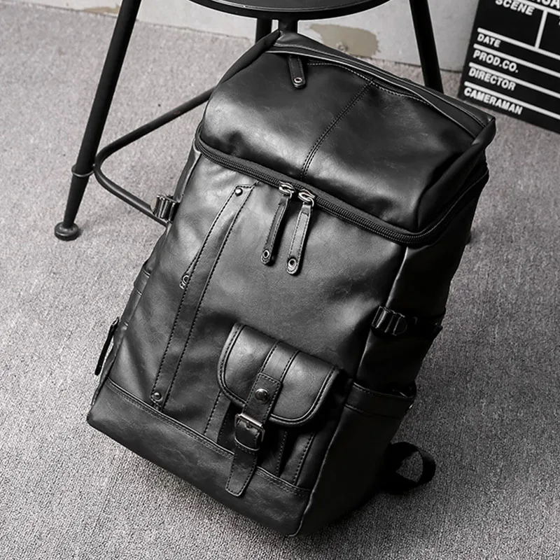 Винтаж Crazy Horse кожаный мужской рюкзак туристический рюкзак кожаный рюкзак мужской школьный рюкзак модный рюкзак книга сумки - Цвет: Черный