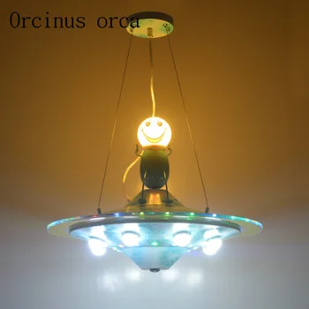 

Cartoon blue LED UFO chandelier children's room boy bedroom study room Mediterranean simple iron Chandelier free shipping