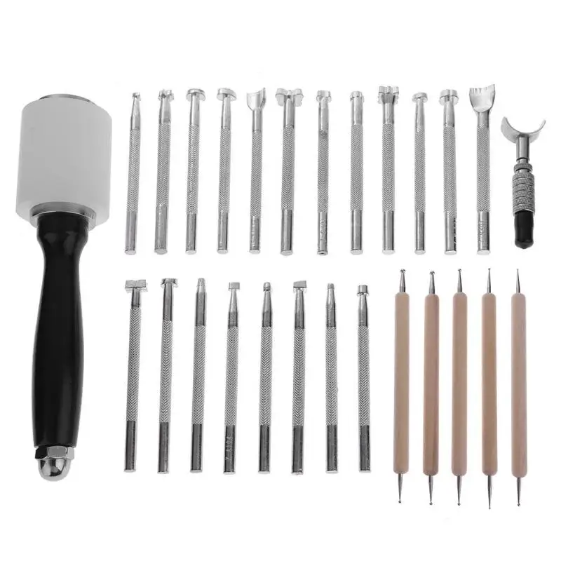 

27pcs Metal DIY Leather Craft Punch Tools Kit Multifunctional Stitching Carving Woodworking Sewing Saddle Groover Kits