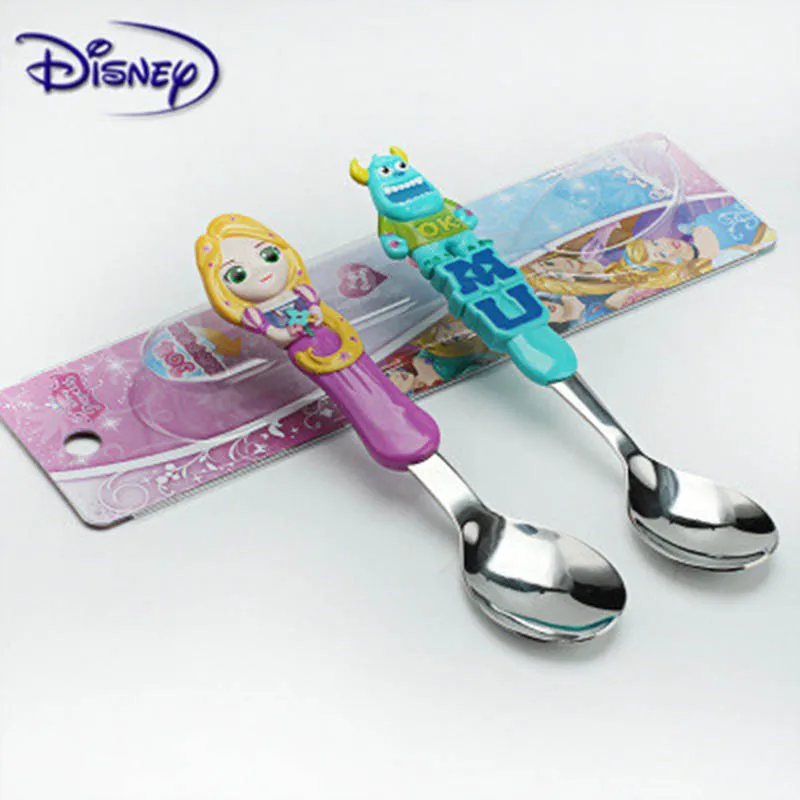 Disney Baby Tableware Anna/Aisha/McQueen/Stitch Children Spoon Set Stainless Steel Baby Cute Cartoon Spoon