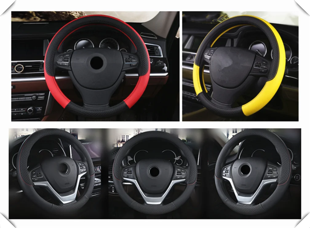 High quality PU leather car interior steering wheel cover 38 cm weave