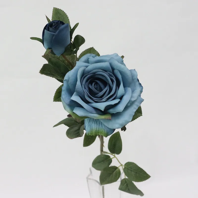 Flone 2 Heads Artificial Rose Silk Flower Fake Leaf Long Rose Buds Artificial Flowers Bouquet Home Wedding Party Decor Gift (21)