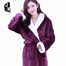 Warm Winter Hooded Bathrobe Woman Cotton Flannel Pyjama Couples Bathrobes Kimono Dressing Gown Plush Robes XXL Free Shipping