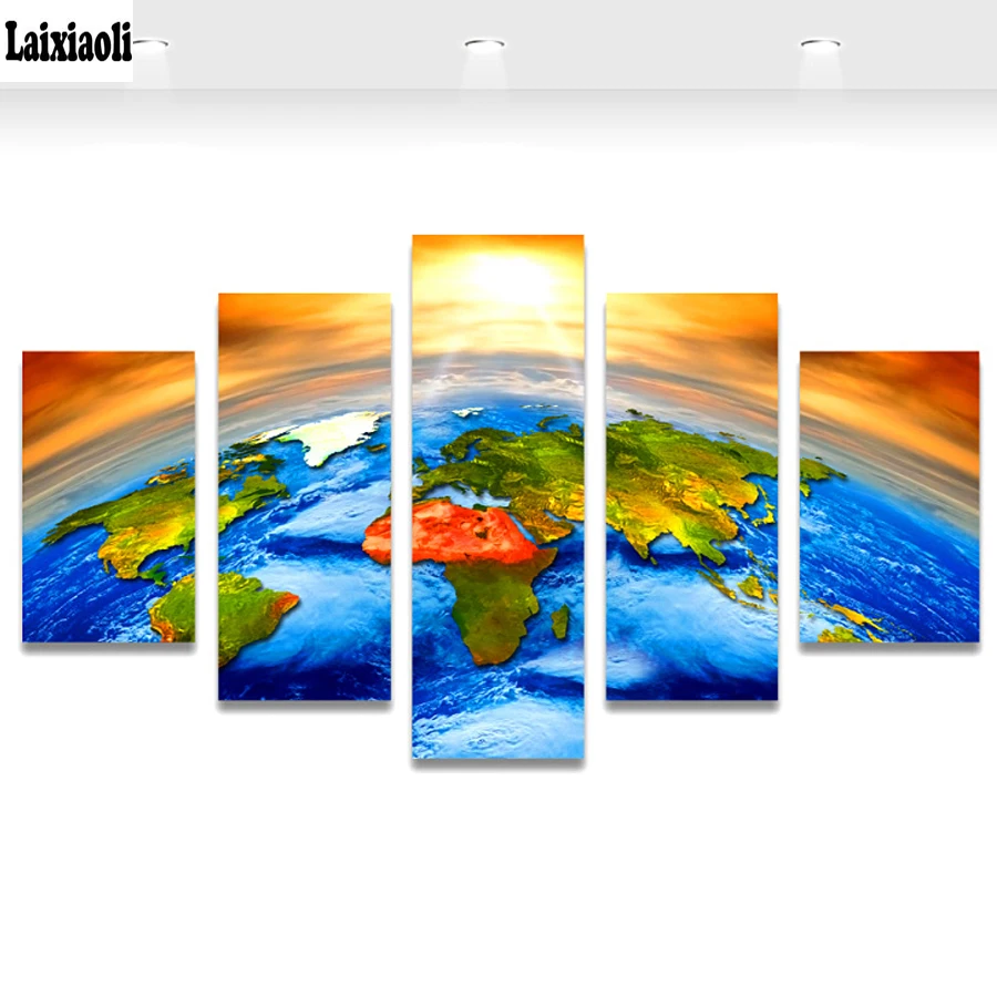 

5 pcs set,Full Square round 5D DIY Diamond Painting Sunrise Colorful Earth World Map diamond Embroidery Cross Stitch Rhinestones