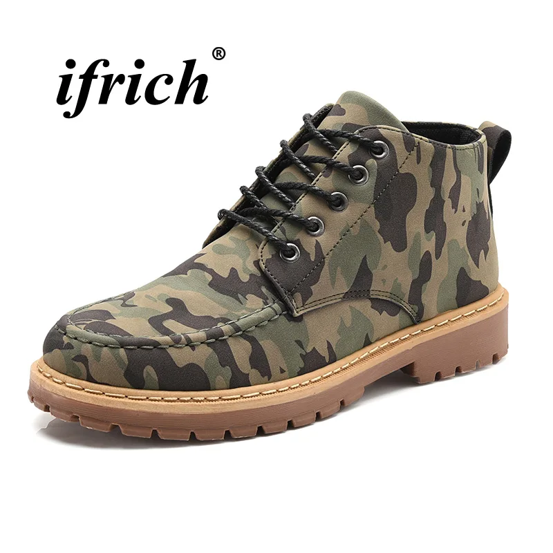 

2018 Hot Sale Mens Fashion Footwear Green Gray Camo Male Boots Hard-Wearing Casual Boots Men Anti-Slippery Casual Brand Boots