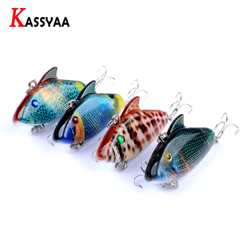 

KASSYAA Colorful VIB Fishing Lure Kit 55mm 7.9g Artificial Bait Vivid Vibration Wobbler Lures #8 Treble 3 Barbed Hooks 3D Eyes