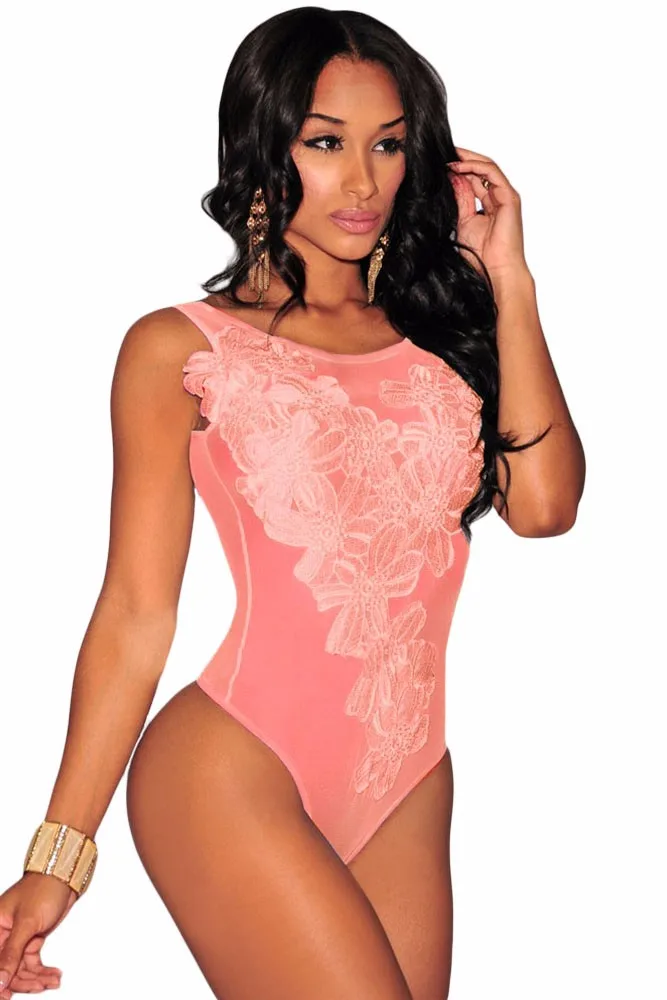 Peach-Floral-Embroidered-Sheer-Mesh-Bodysuit-LC3237-3-1