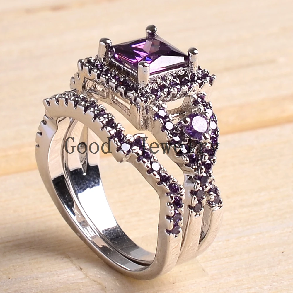 Sz5 10 White Gold Filled Princess Square Cut Women Wedding Ring Set Sz5 10 White Gold Filled Princess Square Cut Women Wedding Ring Set Bridal Engagement Free Shipping In Rings From Jewelry Accessories On