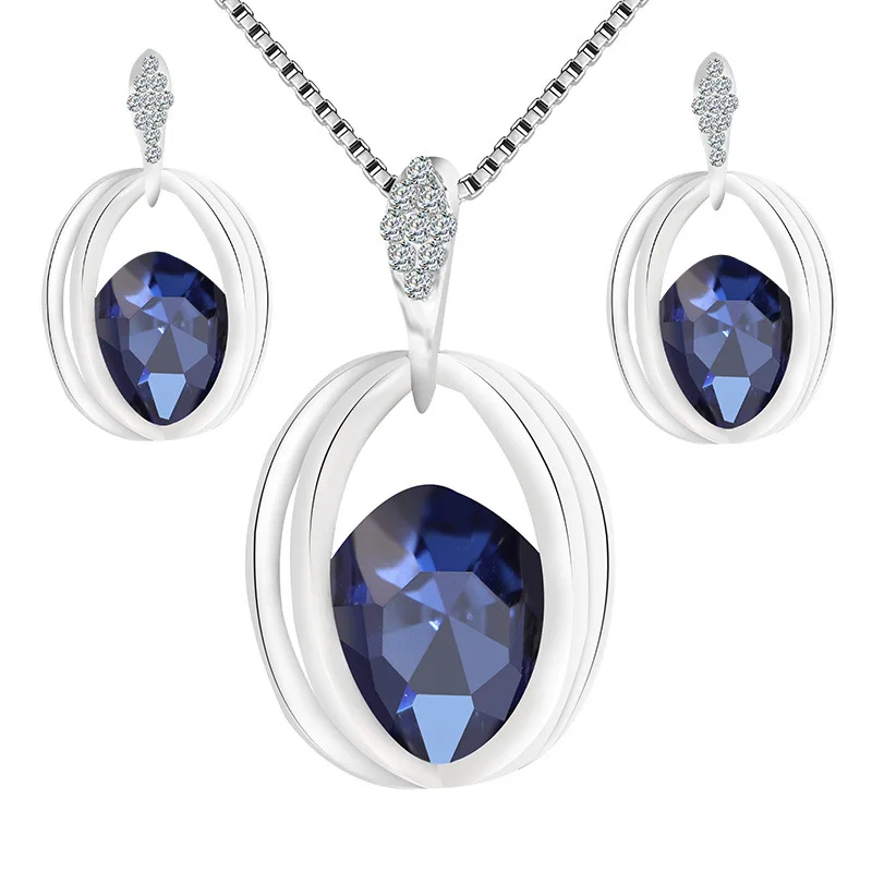 

cbo09 Simple set New alloy wrapped crystal pendant necklace earrings jewelry set