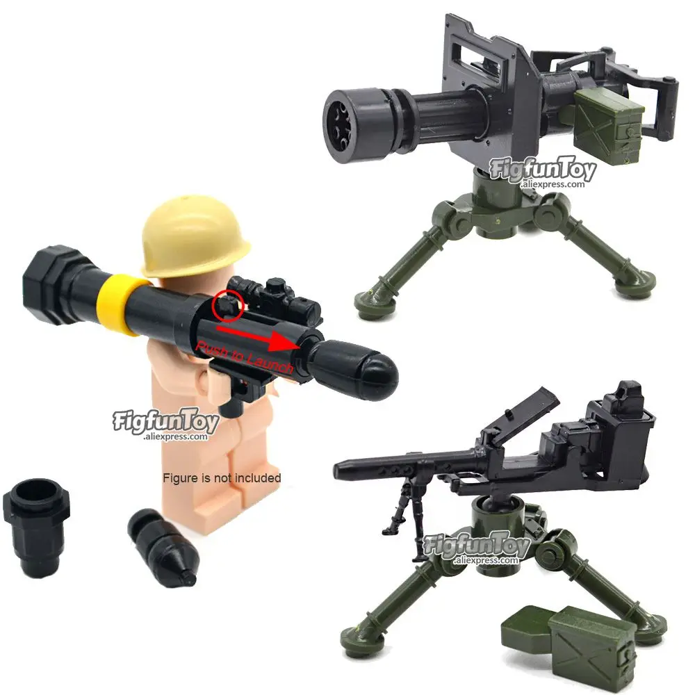 

5pcs/lot Blocks Gun Gatling M2 Heavy Bazooka Army anti-Tank Military Model Building Bricks Tripod Weapon Toys for Children