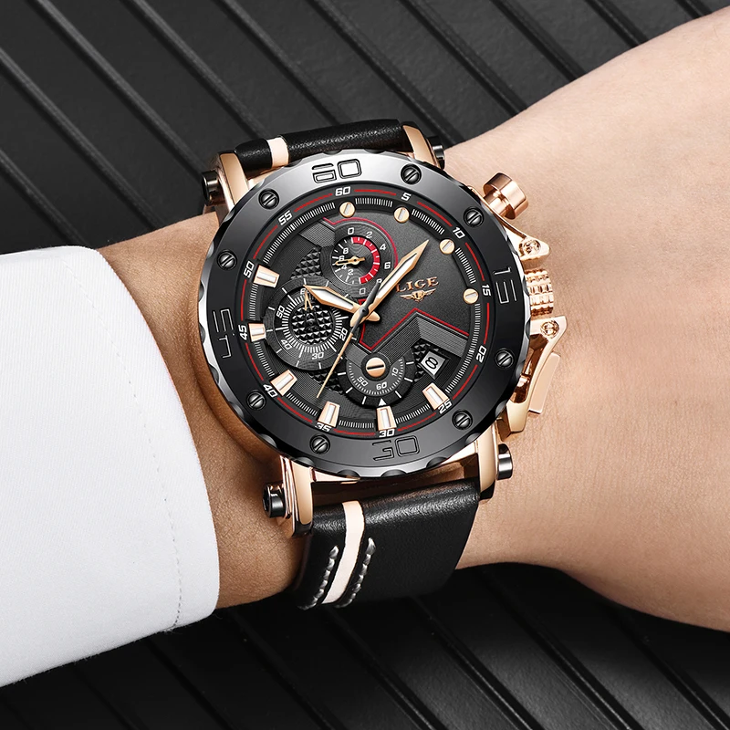 LIGE New Creative Men Watch Top Brand Luxury Chronograph Quartz Watches Clock Men Leather Sport Arm