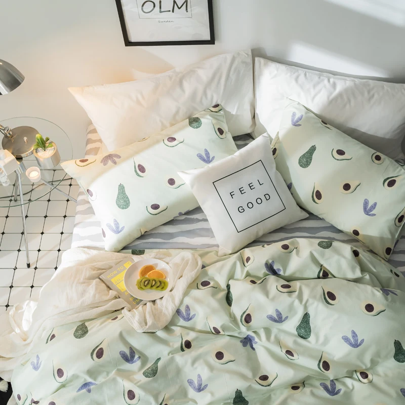 

Fruits Avocado Print Sheet Pillowcase Duvet Cover Sets 100% Cotton Bedlinen Twin Double Queen King Size Bedding Set
