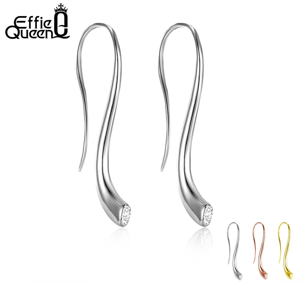 Effie Queen Vintage Earrings For Women Unique Shape With Zircon Silver Color Drop Long Earrings Jewelry Christmas Gift DE168