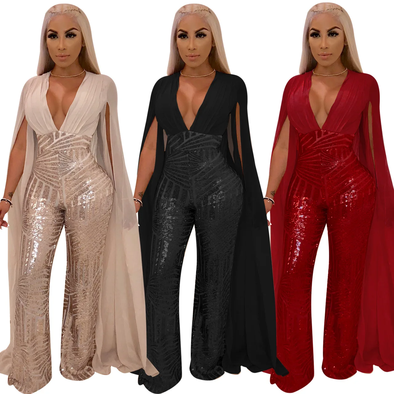 

Summer Rompers Women Straps Jumpsuits Loose Casual Sexy V Neck Sleeveless Wide Leg Pants